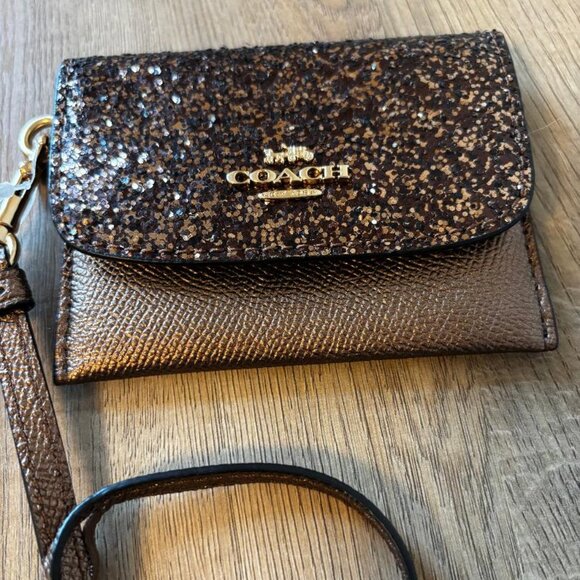 Coach Glitter Card Holder Wristlet with Care Card and tag MSRP $125 - Picture 2 of 4